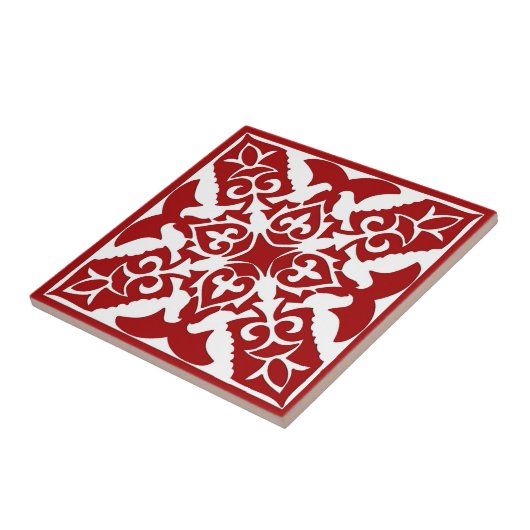 Marokkaans Tile Pattern, Deep Red en White Tegeltje (Zijkant)