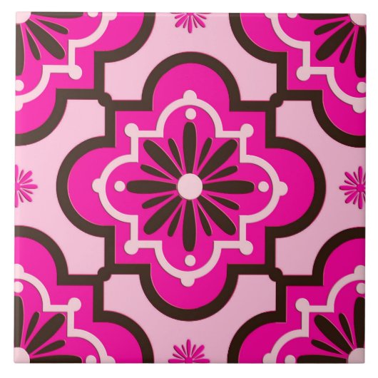 Marokkaans Tile Pattern, Fuchsia Pink en Black Tegeltje (Voorkant)