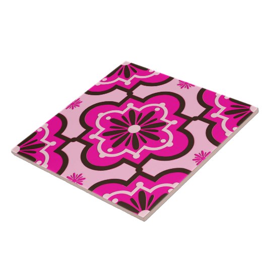 Marokkaans Tile Pattern, Fuchsia Pink en Black Tegeltje (Zijkant)