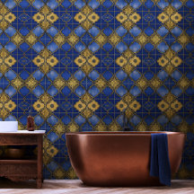 Marokkaans Traliepatroon Vierlobben Blauw Goud