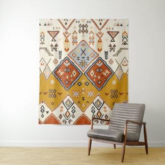 Marokkaans Tribal Geometrisch Volkskunstpatroon Wandkleed