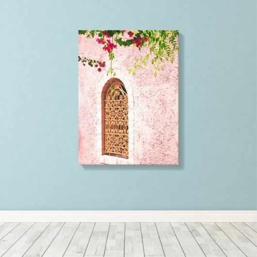 Marokkaans venster roze canvas afdruk (Insitu (Houten vloer))