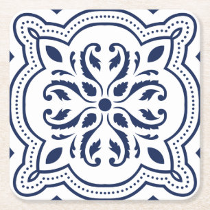 Marokkaans vet blauw geometrisch motief kartonnen onderzetters