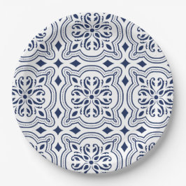 Marokkaans vet blauw geometrisch motief papieren bordje