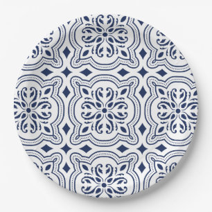 Marokkaans vet blauw geometrisch motief papieren bordje