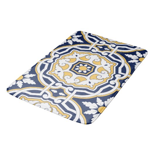 Marokkaans vivid blauw geel, ingewikkeld geometris badmat (Gekanteld)