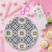 Marokkaans vivid blauw geel, ingewikkeld geometris papieren bordje (Feest)