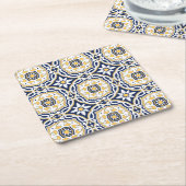 Marokkaans vivid blauw geel, ingewikkeld sierlijk kartonnen onderzetters (Schuin)
