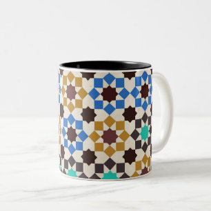 Marokkaans Zellige Geometrisch Mozaïekpatroon Tweekleurige Koffiemok