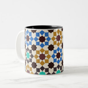 Marokkaans Zellige Geometrisch Mozaïekpatroon Tweekleurige Koffiemok