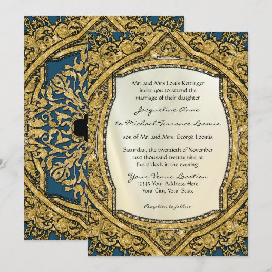 Marokkaans zwembad Gold Glitter Elegant Wedding Kaart (Voorkant / Achterkant)