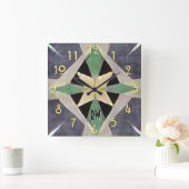 Marokkaanse Art Deco Batik Monogramed Vierkante Klok (Huis)