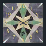 Marokkaanse Art Deco Batik Monogramed Vierkante Klok<br><div class="desc">Deze muurklok is voorzien van een subtiel,  geavanceerd design dat geïnspireerd is op een oude Marokkaanse Tile,  Batik fabric-kleurstof,  Art Deco-typografie en een trendkleurenpalet van grijs roos,  oester,  beemgroen en geel. Personaliseer met maximaal 2 tekenmonogram.</div>