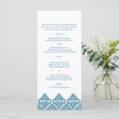 Marokkaanse Blauwe Damast Bruiloft Menu (Staand voorkant)