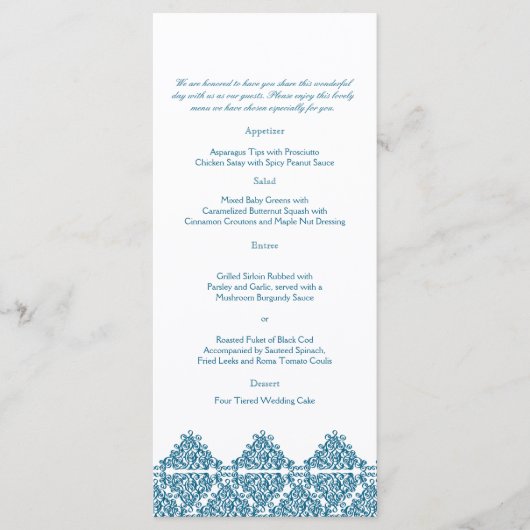 Marokkaanse Blauwe Damast Bruiloft Menu (Voorkant)