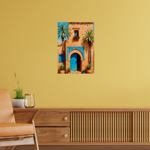 Marokkaanse Blauwe Deur Terracotta Kasbah Muurkuns Poster