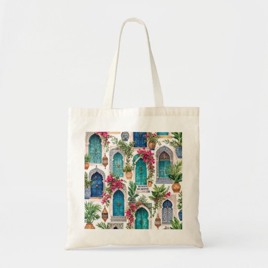 Marokkaanse Blauwe Deur Tuin Tote Bag (Voorkant)