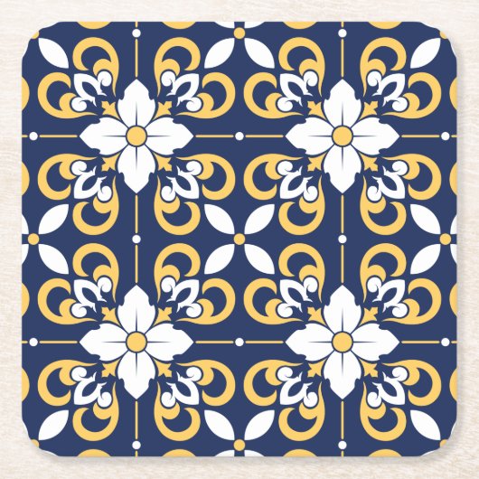 Marokkaanse blauwe goudgeometrische decoratieve te kartonnen onderzetters (Voorkant)