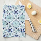 Marokkaanse blauwe tegel waterverf theedoek (Quarter Fold)