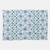 Marokkaanse blauwe tegel waterverf theedoek (Horizontaal)