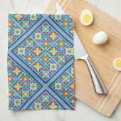 Marokkaanse blauwe tegels in  diamantpatroon theedoek (Quarter Fold)