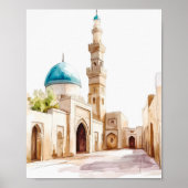 Marokkaanse Blue Dome en Minaret Waterverf Wall Ar Poster (Voorkant)