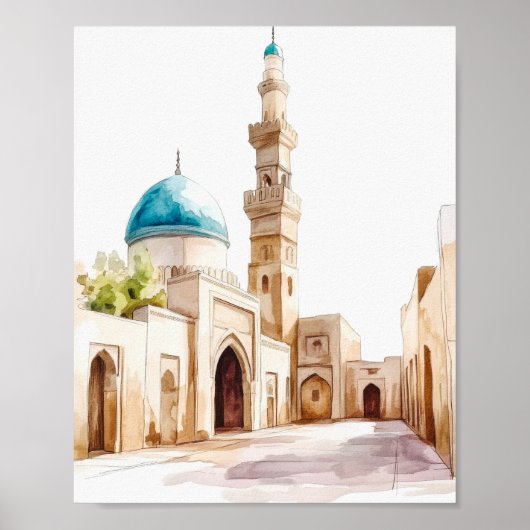 Marokkaanse Blue Dome en Minaret Waterverf Wall Ar Poster (Voorkant)
