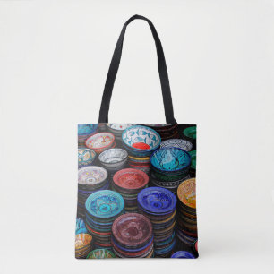 Marokkaanse borden op de markt tote bag