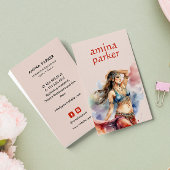 MAROKKAANSE BUIKDANSER WATERVERF ROZE VISITEKAARTJE