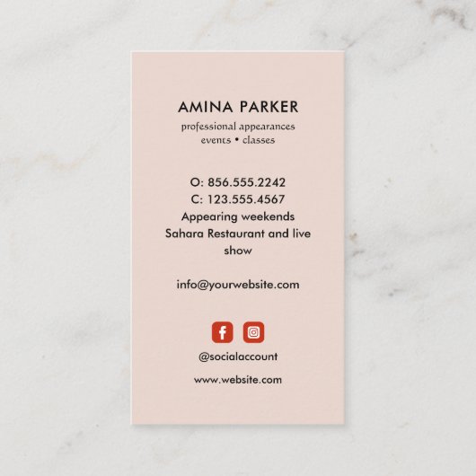 MAROKKAANSE BUIKDANSER WATERVERF ROZE VISITEKAARTJE (Achterkant)