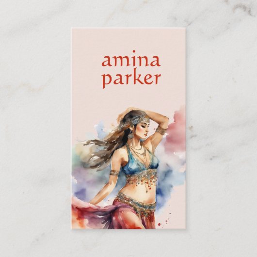MAROKKAANSE BUIKDANSER WATERVERF ROZE VISITEKAARTJE (Voorkant)