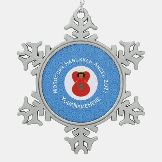 Marokkaanse Chanoeka engel vlag gepersonaliseerd Tin Sneeuwvlok Ornament (Voorkant)