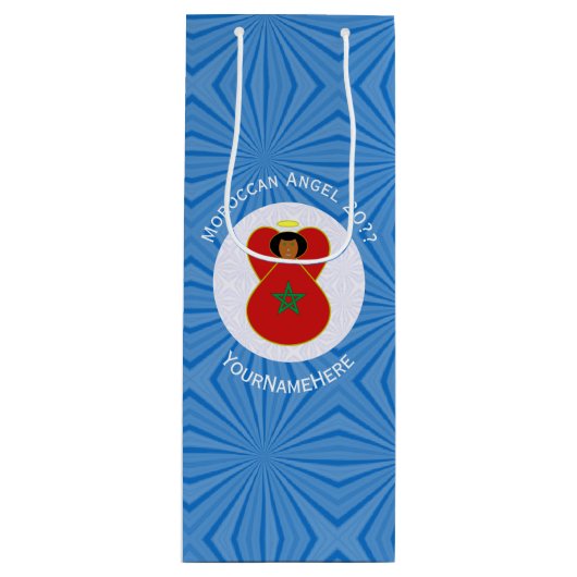 Marokkaanse Chanoeka engel vlag gepersonaliseerd Wijn Cadeautas (Voorkant)