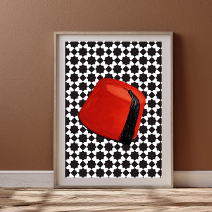 Marokkaanse Fez Hoed - Rode Tarboush met Geometris Poster