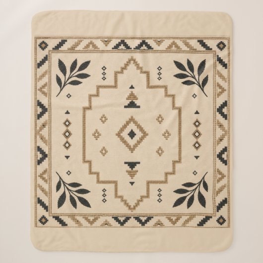 Marokkaanse geometrische boho beige sherpa deken (Voorkant)