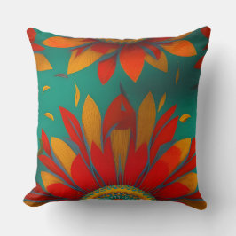 Marokkaanse gouden oranje blauwgroen blauwe bloem kussen