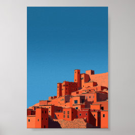 Marokkaanse heuveltop Kasbah - Minimalistische geo Poster