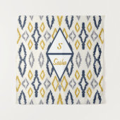 Marokkaanse Ikat Blue Yellow White, gepersonalisee Wandkleed (Voorkant)