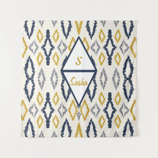 Marokkaanse Ikat Blue Yellow White, gepersonalisee Wandkleed (Voorkant)