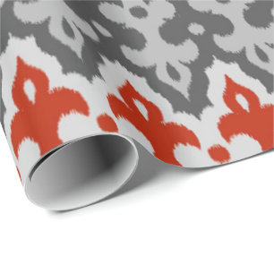 Marokkaanse Ikat Damast, Grafietgrijs en Rood Cadeaupapier