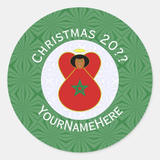 Marokkaanse kerst engel vlag gepersonaliseerd ronde sticker (Voorkant)