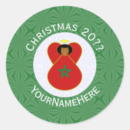 Marokkaanse kerst engel vlag gepersonaliseerd ronde sticker