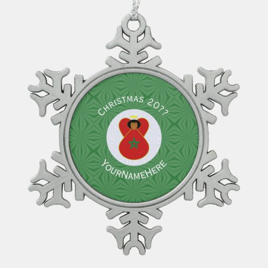 Marokkaanse kerst engel vlag gepersonaliseerd tin sneeuwvlok ornament (Voorkant)