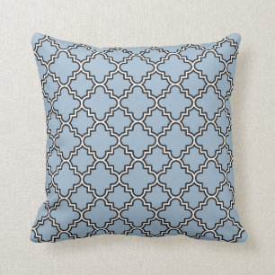 Marokkaanse klaver Quatrefoil Sky Blue White Black Kussen