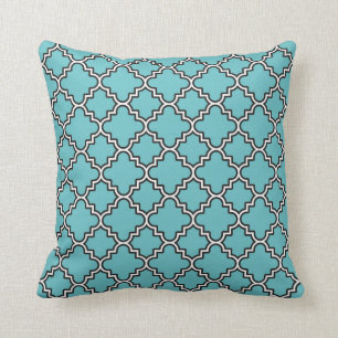 Marokkaanse klaver Quatrefoil Turquoise White Blac Kussen