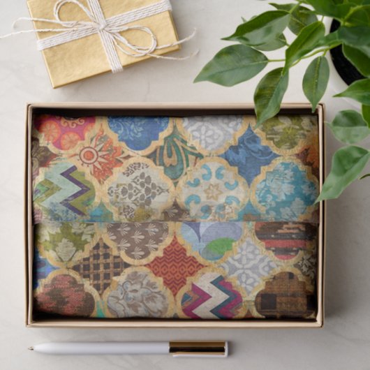 Marokkaanse kleurrijke gouden koele patroon decoup tissuepapier (Geschenk)