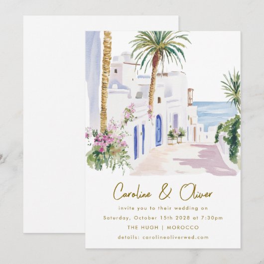 Marokkaanse kust Waterverf bestemming bruiloft Kaart (Voorkant / Achterkant)