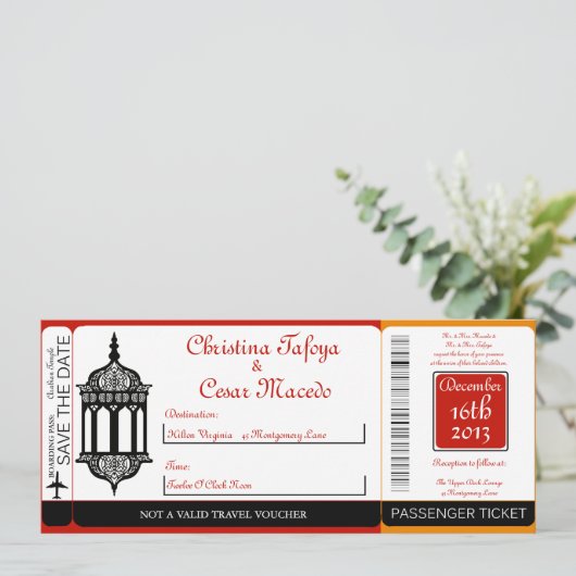 Marokkaanse lantaarn boarding Pass Wedding Invitat Kaart (Staand voorkant)