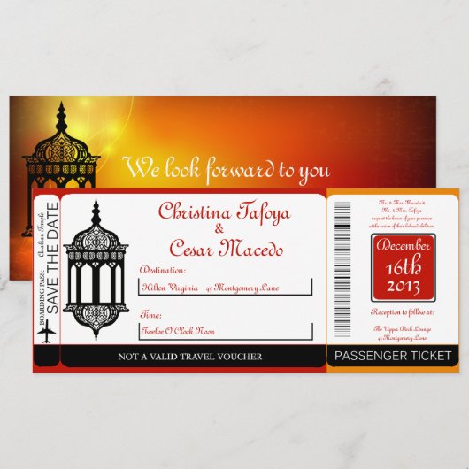 Marokkaanse lantaarn boarding Pass Wedding Invitat Kaart (Voorkant / Achterkant)