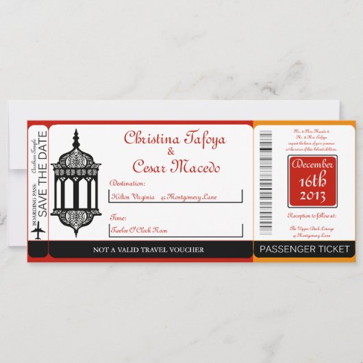 Marokkaanse lantaarn boarding Pass Wedding Invitat Kaart (Voorkant)